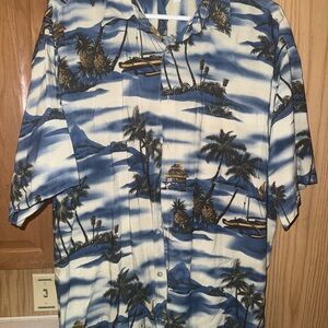 Pierre Cardin Blue and Cream Island Print Shirt